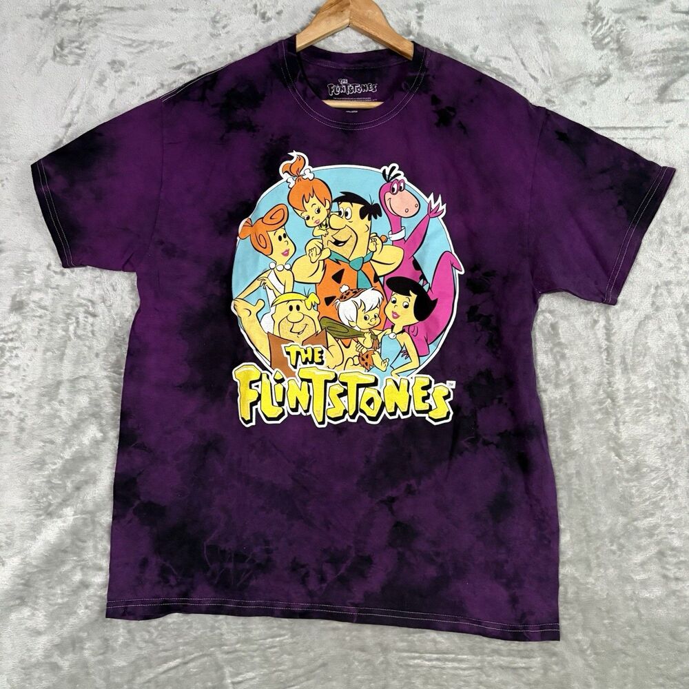 Vtg Style The Flintstones Tie Dye Graphic T-Shirt Men’s Medium Purple 90s Promo